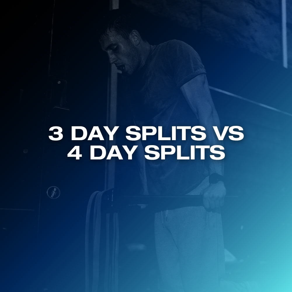3 day vs 4 day split: ETERNO blog feature image with the headline 3 Day Splits vs 4 Day Splits over a dark blue gradient
