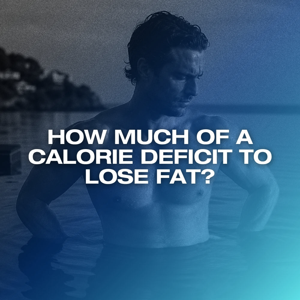 Man standing in water with the question, “How much of a calorie deficit to lose fat?”