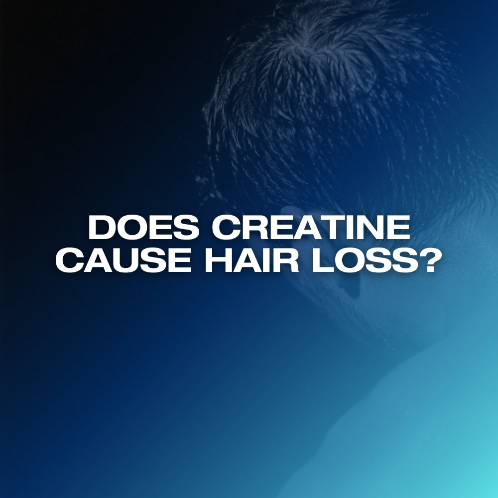 Does creatine cause hair loss: ETERNO blog feature image with the headline Does Creatine Cause Hair Loss over a dark blue gradient