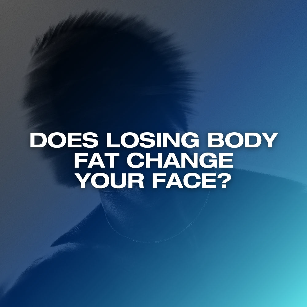 Does losing fat change your face: ETERNO blog feature image with the headline Does Losing Body Fat Change Your Face over a dark blue gradient
