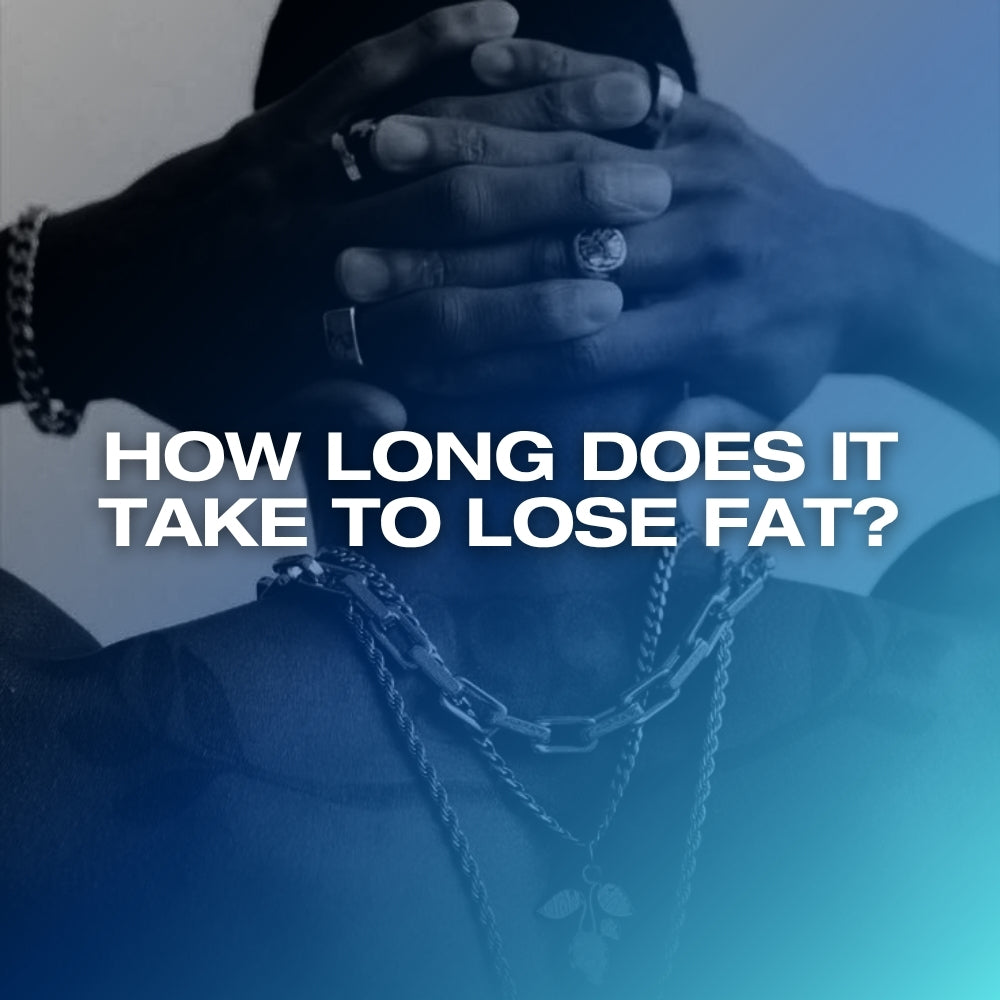 Man covering his face behind the question, “How long does it take to lose fat?”