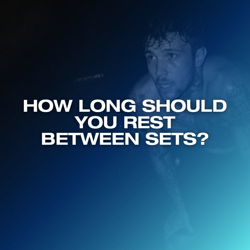 How long to rest between sets: ETERNO blog feature image with the headline How Long Should You Rest Between Sets over a dark blue gradient