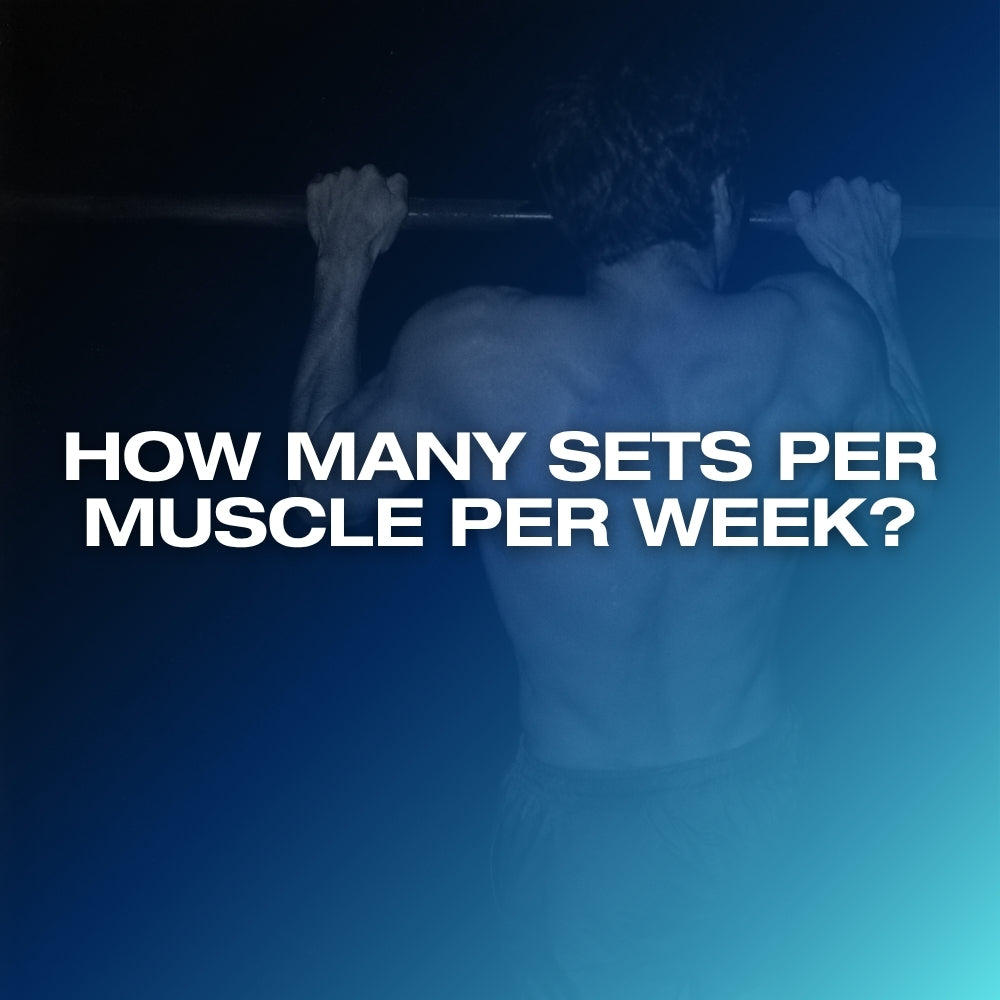 How many sets per muscle per week: ETERNO blog feature image with the headline How Many Sets Per Muscle Per Week over a dark blue gradient