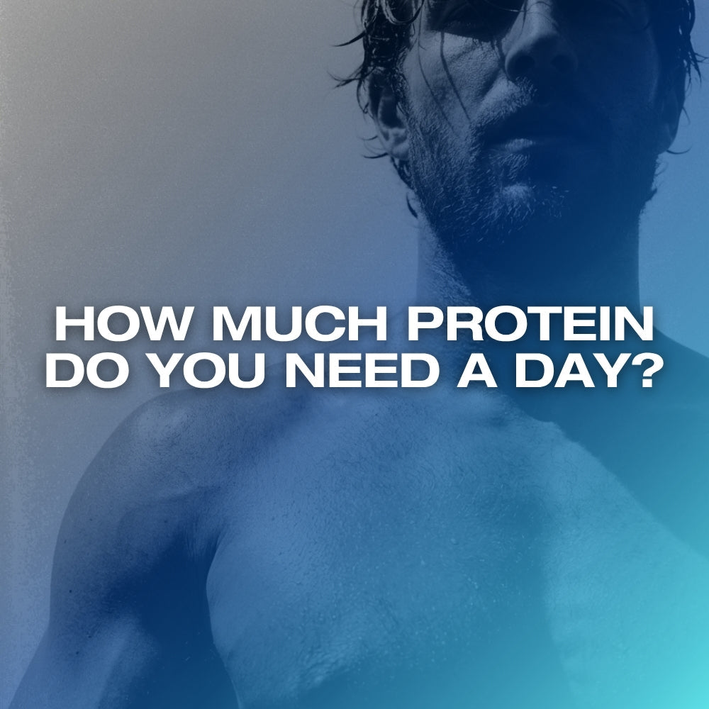 Muscular man preparing a high-protein meal in a dark kitchen, ETERNO blog feature image for how much protein you need a day to build muscle