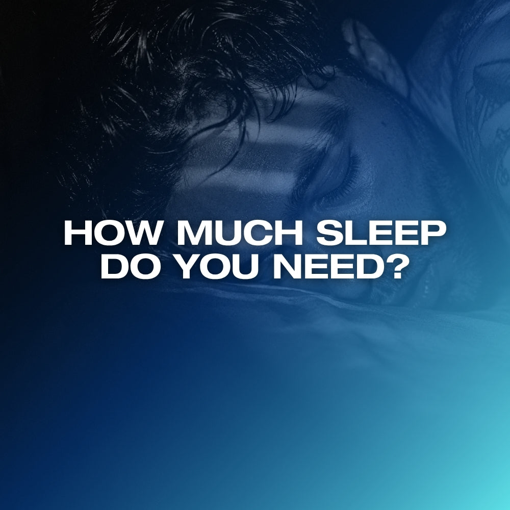 How much sleep to build muscle: ETERNO blog feature image with the headline How Much Sleep Do You Need over a dark blue gradient