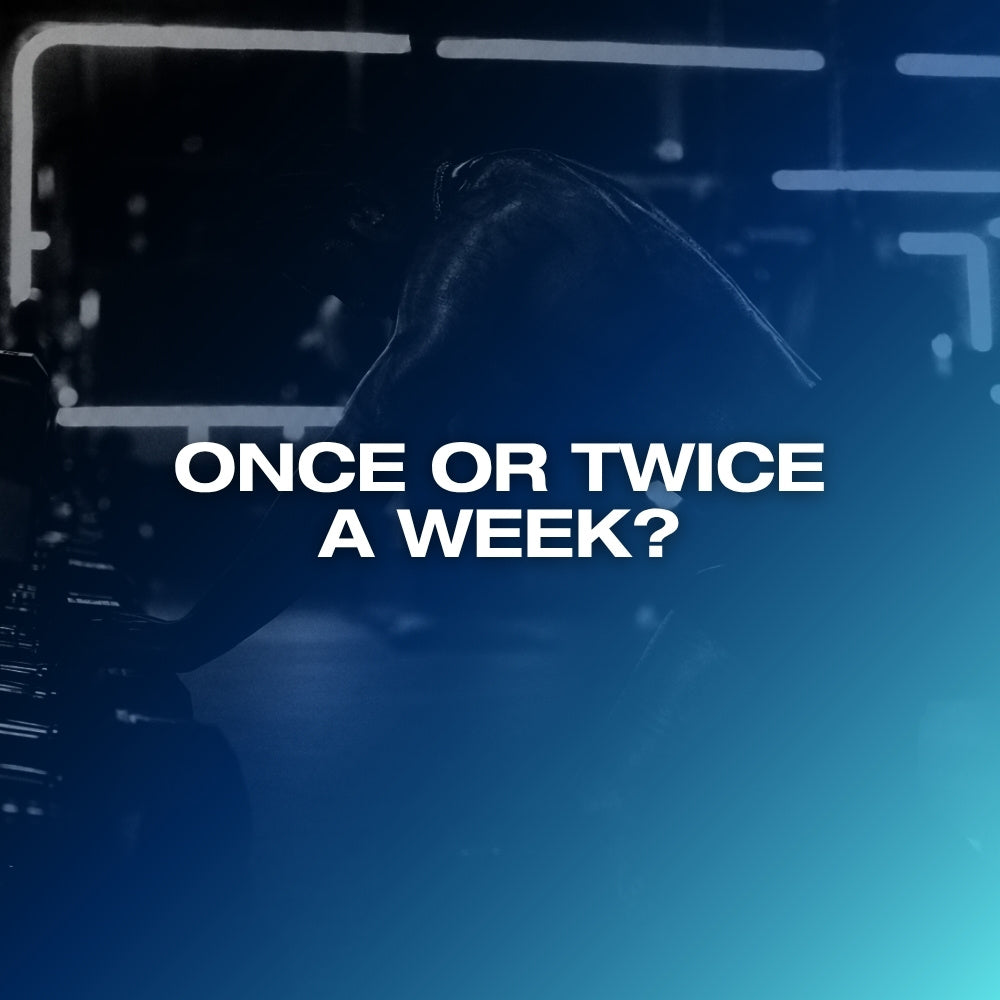 How often to train each muscle: ETERNO blog feature image with the headline Once or Twice a Week over a dark blue gradient