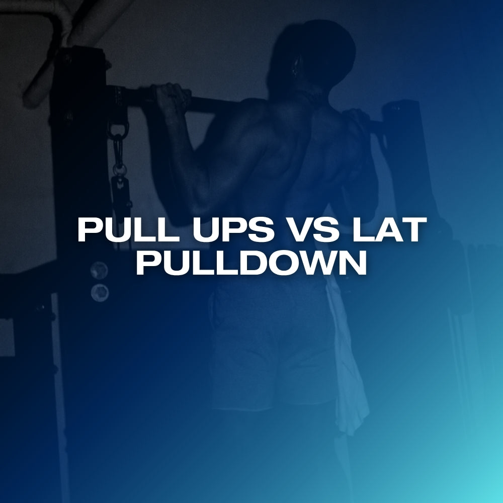 Pull ups vs lat pulldown: ETERNO blog feature image with the headline Pull Ups vs Lat Pulldown over a dark blue gradient