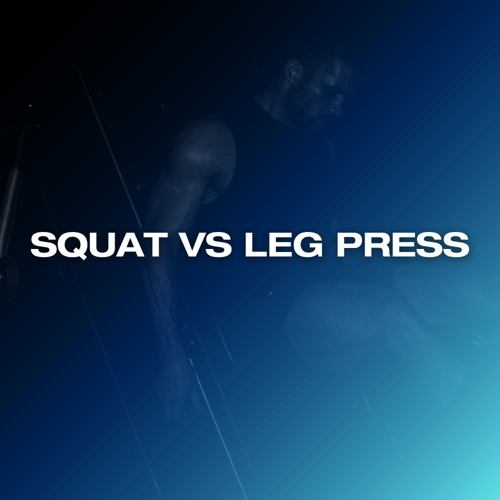 Squat vs leg press: ETERNO blog feature image with the headline Squat vs Leg Press over a dark blue gradient